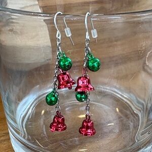 Ringing Festive Red and Green Bell Christmas Earrings